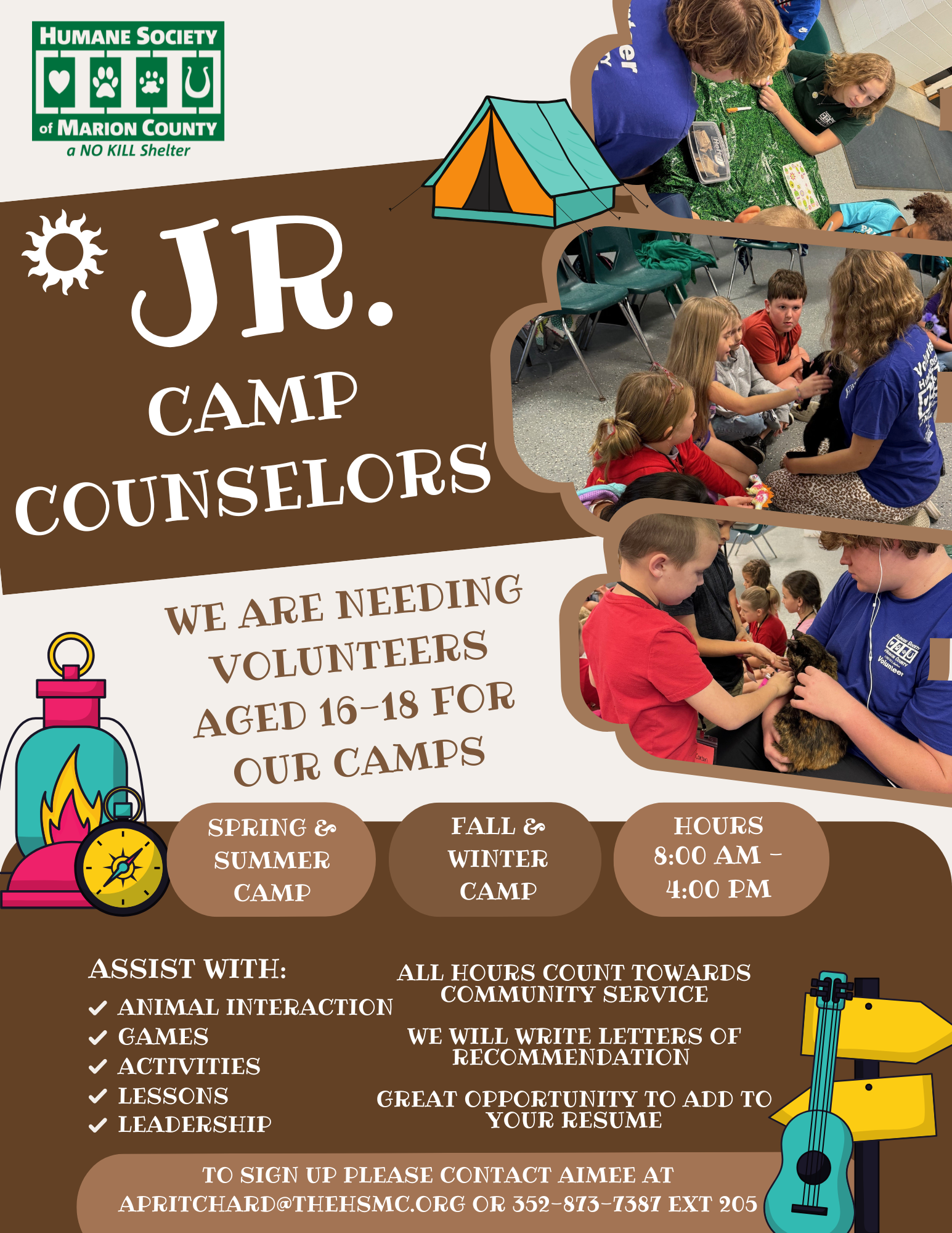 Junior camp counselors volunteer recruitment poster.
